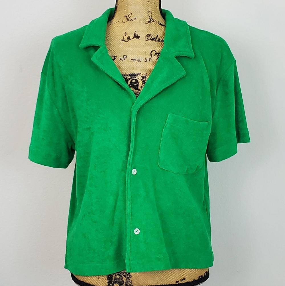 WSLY Bandier Terry Cloth Camp Shirt Sz M